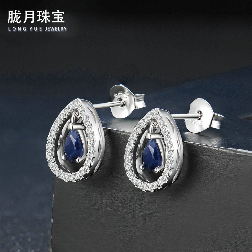 S925純銀鑲嵌天然黑藍寶石耳釘 跨境貨源，工廠直供的珠寶批發新機遇